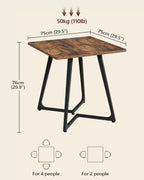 SANYOUNG Small Dining Table, 29.5" Square Dining Table for 2 People, Farmhouse Kitchen Table with Wood Legs for Small Space, Living Room, Apartment, Rustic Brown and Black
