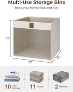 StorageWorks 11x11 Storage Cubes, Closet Storage Bins with Clear Window, Fabric Organizer for Clothes, Collapsible Storage Baskets with PU Handles, Beige, 3-Pack