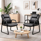 Office Guest Chair Set of 4, Leather Waiting Room Chair with Sled Base and Armrests, Reception Desk Chair No Wheels, Conference Room Chair for Office Lobby Clinic Home