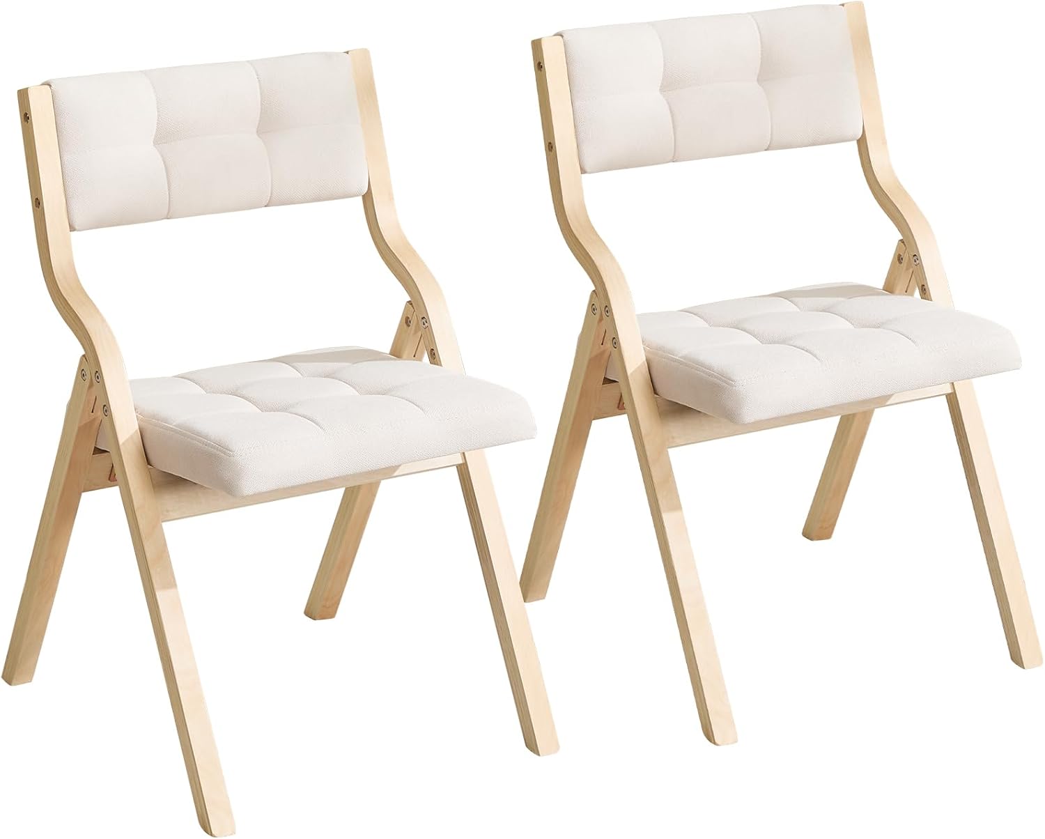 Folding Dining Chairs with Cushion Set of 2,Padded Foldable Dining Chairs,Portable Wooden Folding Chairs for Dining Rooms Kitchen Wedding and Party Indoor Beige