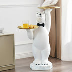 homary White Bear Side Table with 2-Tier Gold Trays, Modern Animal Sculpture End Table, Decorative Accent Table for Living Room, Bedroom, Nursery & Home Décor