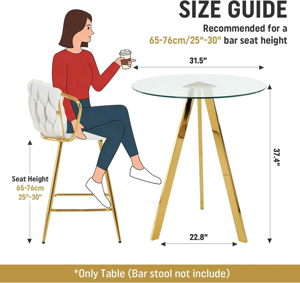 2 Pack Round Bar Table, 37.4" High Pub Table, 31" Small Cocktail Tables with Metal Base & Glass Top, for Small Spaces, Bistro Pub, Cafe(Gold)