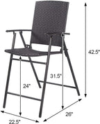Tangkula 4 Piece Folding Patio Bar Chairs, Lightweight Portable Foldable Space Saving Wicker Bar Stools with Armrest & Footrest, for Lawn Patio Beach Garden Deck