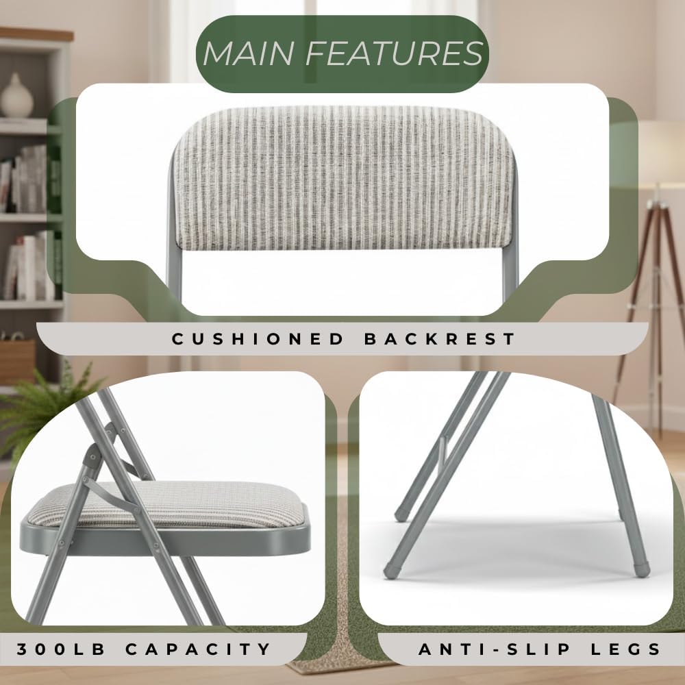 Pack of 2 (Fabric/Vinyl) Steel Frame Metal Foam Padded Folding Chairs (Black, Gray, White) (2-Pack - Fabric White)