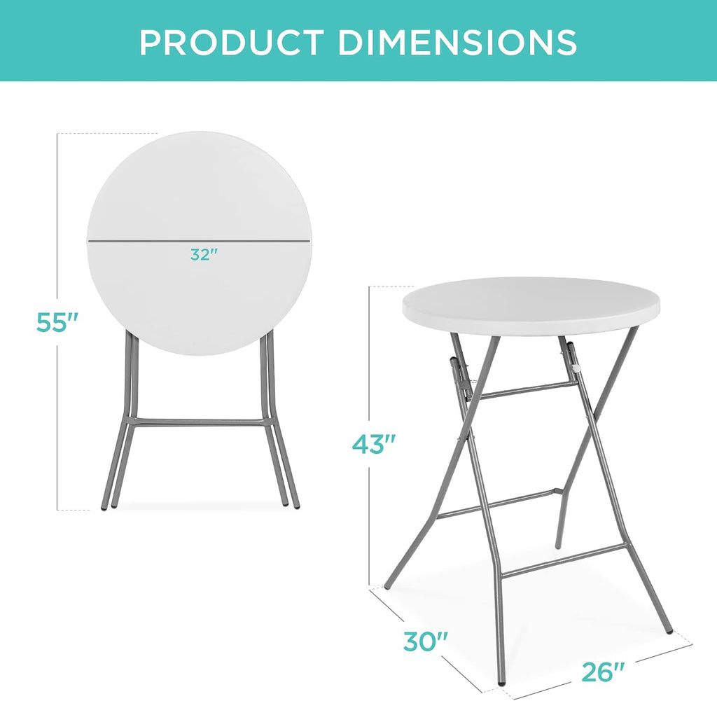 Best Choice Products 32in Bar Height Folding Table, Round Indoor Outdoor Accessory for Patio, Backyard, Dining Room, Events w/Thick Table Top, Metal Frame, Locking Legs, 330lb Weight Capacity - White | Bar Height