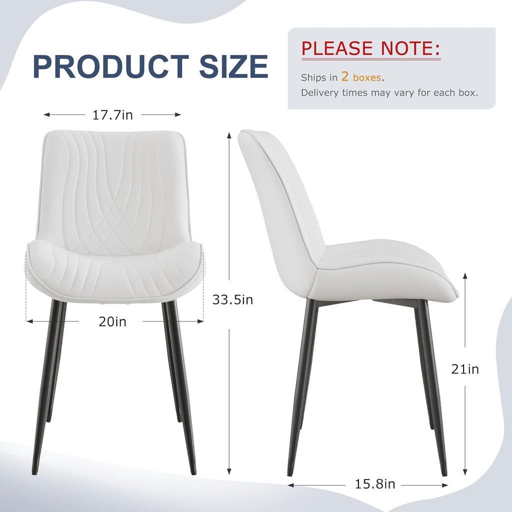 VECELO Dining Chairs Set of 4, Modern Upholstered Faux Leather Cushion Seat and Metal Legs for Kitchen, Living Room, White