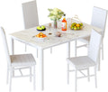 Hooseng Dining Table Set for 4, 5-Piece Faux Marble Dinner Table Set with 4 Upholstered PU Leather Chairs Kitchen Table Chairs Set Modern Space-Saving Dinette Set for Breakfast Nook Apartment White