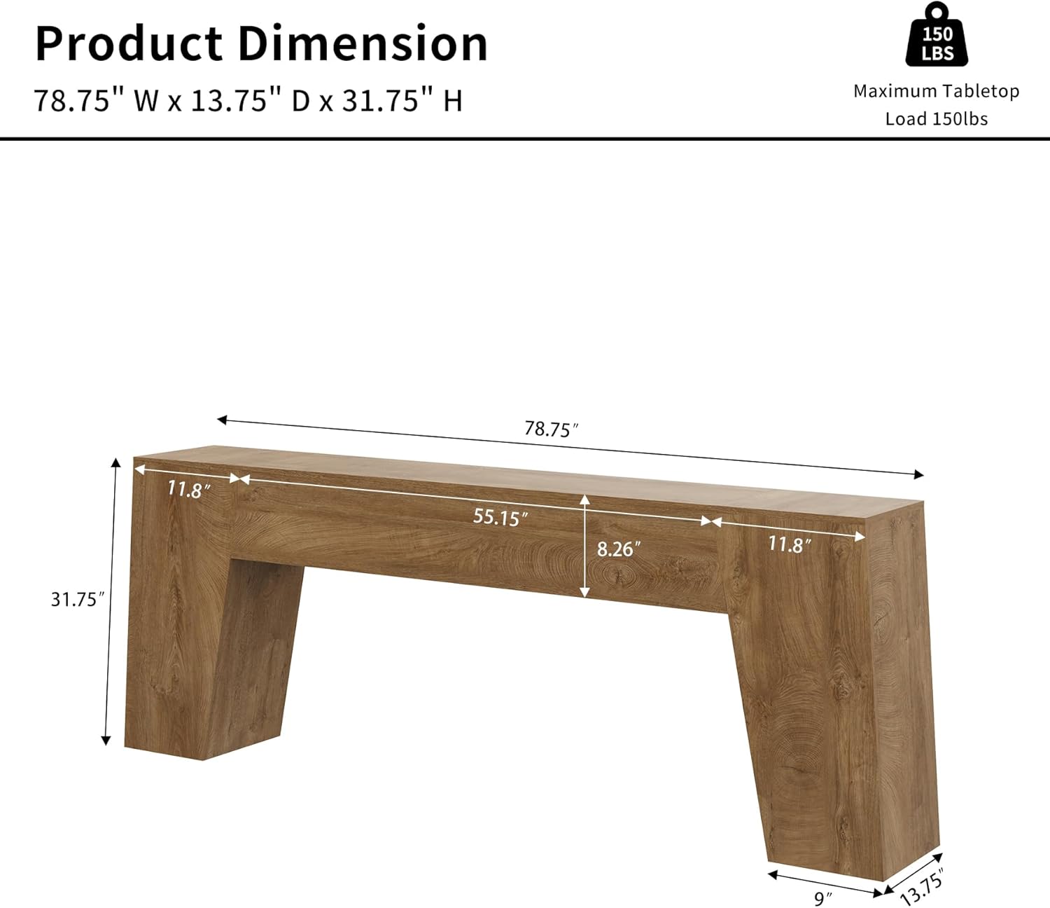 Epecoya Extra Long Sofa Console Table for Entryway, 78-Inch Large Farmhouse Wood Behind Couch Table, Modern Accent Entrance Table for Foyer Living Room Hallway Home, Natural Oak Brown