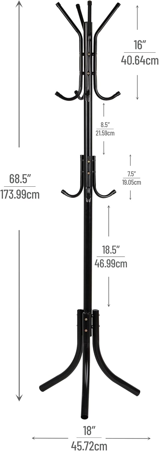 Mind Reader Freestanding Coat Rack, Multi-Tier Organizer for Office and Entryway, Metal, Black