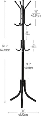Mind Reader Freestanding Coat Rack, Multi-Tier Organizer for Office and Entryway, Metal, Black