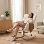 Nursery Rocking Chair with High Backrest, Indoor Upholstered Glider Rocker, Modern Comfy Accent Armchair for Bedroom, Living Room, Bedroom, Reading, Office, White