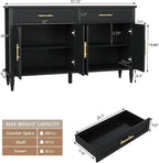 58 Inch Sideboard Buffet Cabinet with Storage, Fluted Buffet Storage Cabinet with 2 Drawers and 4 Doors, Modern Coffee Bar with Adjustable Shelves for Living Room, Kitchen (Black)
