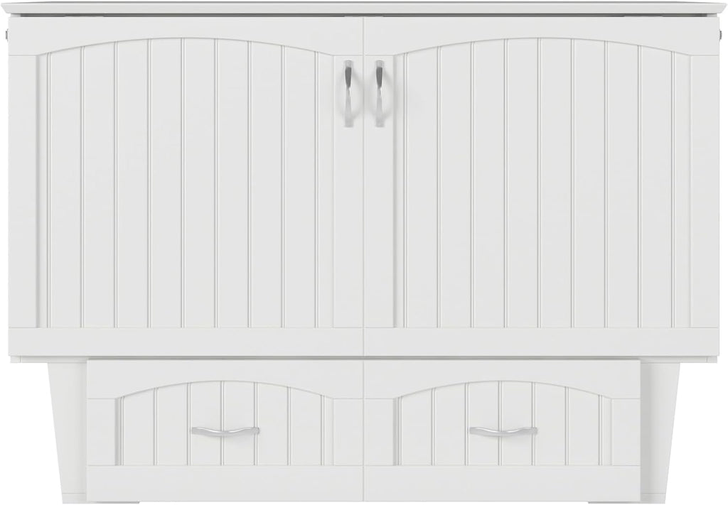 AFI, Nantucket Full Size Murphy Bed Chest with Mattress, Storage Drawer and Built-in USB Charger, White