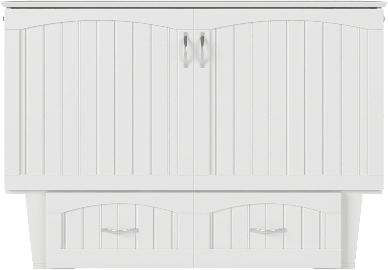 AFI, Nantucket Full Size Murphy Bed Chest with Mattress, Storage Drawer and Built-in USB Charger, White
