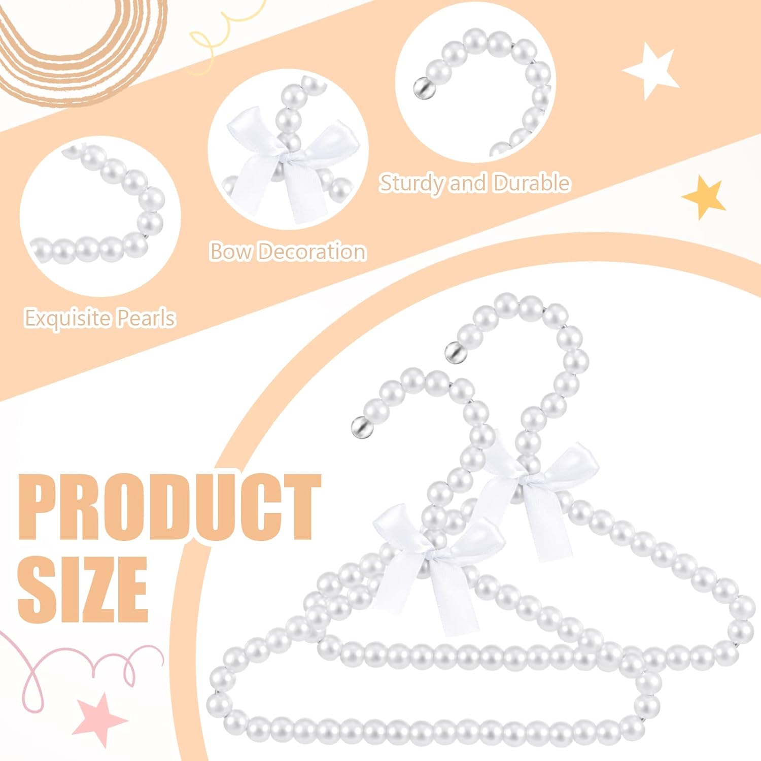 Wesiti Small Pearl Hanger Mini Pearl Metal Elegant Clothes Hangers with Ribbon for Women Dog Cat (White,10 Pcs)