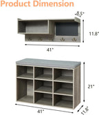 Entryway Shoe Bench with Coat Rack, Cushioned Storage Seat with Cubbies, Shoe Rack Bench for Front Door Entrance, Hall Tree with Hooks, Blackboard & Extra Storage for Entryway, Hallway & Living Room