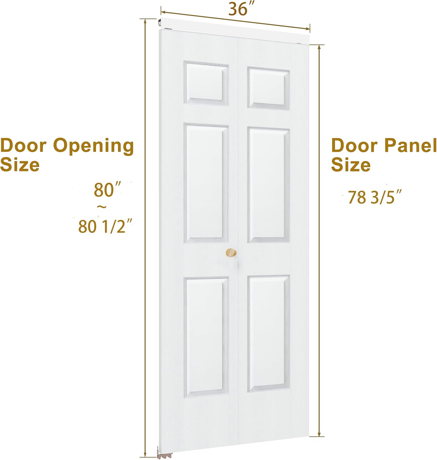 Bifold Doors for 36" x 80" Opening, 6 Panel White Primed Closet Doors with Concealed Hardware Kit, Hollow Core Interior Folding Barn Door Panels for Laundry, Pantry & Bedroom