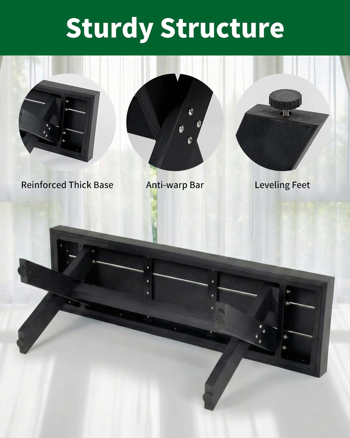 Outdoor Bench 500LBS, HIPS Poly Lumber 2-Person Garden Bench, Weatherproof Won't Rot or Fade, Wood Grain Patio Bench for Garden, Porch, Backyard and Park – Black