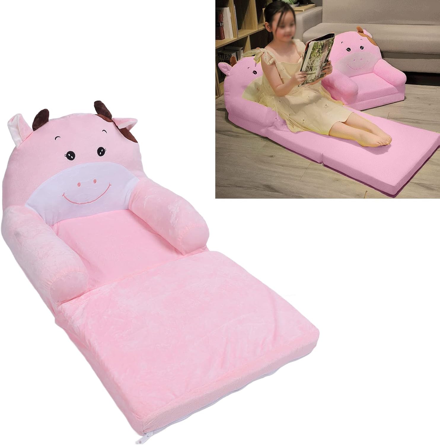 Foldable Kids Sofa Cute Cartoon Soft Comfortable Children Folding Couch Sofa Bed for Boys Girls Bedroom (2 Layers)