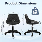 KLASIKA Black Low Back Rolling Stool PU Leather Vanity Stools, Adjustable Height Ergonomic Swivel Rolling Desk Stool Work Office Swivel Chair, Makeup Salon Spa Stools