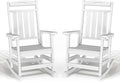 Plawdlik Oversized Outdoor Rocking Chairs 2 Pack - All-Weather HDPE Heavy Duty Patio Rockers with High Back - Modern Style for Porch, Garden - White