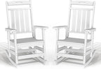 Plawdlik Oversized Outdoor Rocking Chairs 2 Pack - All-Weather HDPE Heavy Duty Patio Rockers with High Back - Modern Style for Porch, Garden - White