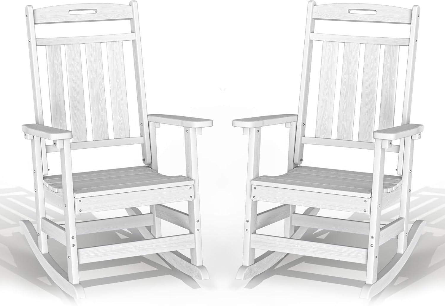 Plawdlik Oversized Outdoor Rocking Chairs 2 Pack - All-Weather HDPE Heavy Duty Patio Rockers with High Back - Modern Style for Porch, Garden - White