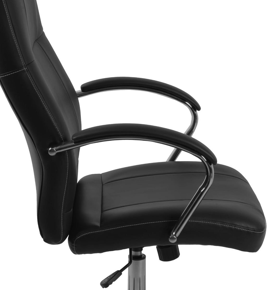Romig Cielo Leatherette Executive Mid-Back Office Chair – Ergonomic Conference Chair with Padded Arms, Lumbar Support, Adjustable Height & 5-Star Aluminum Base for Home & Office (Black)
