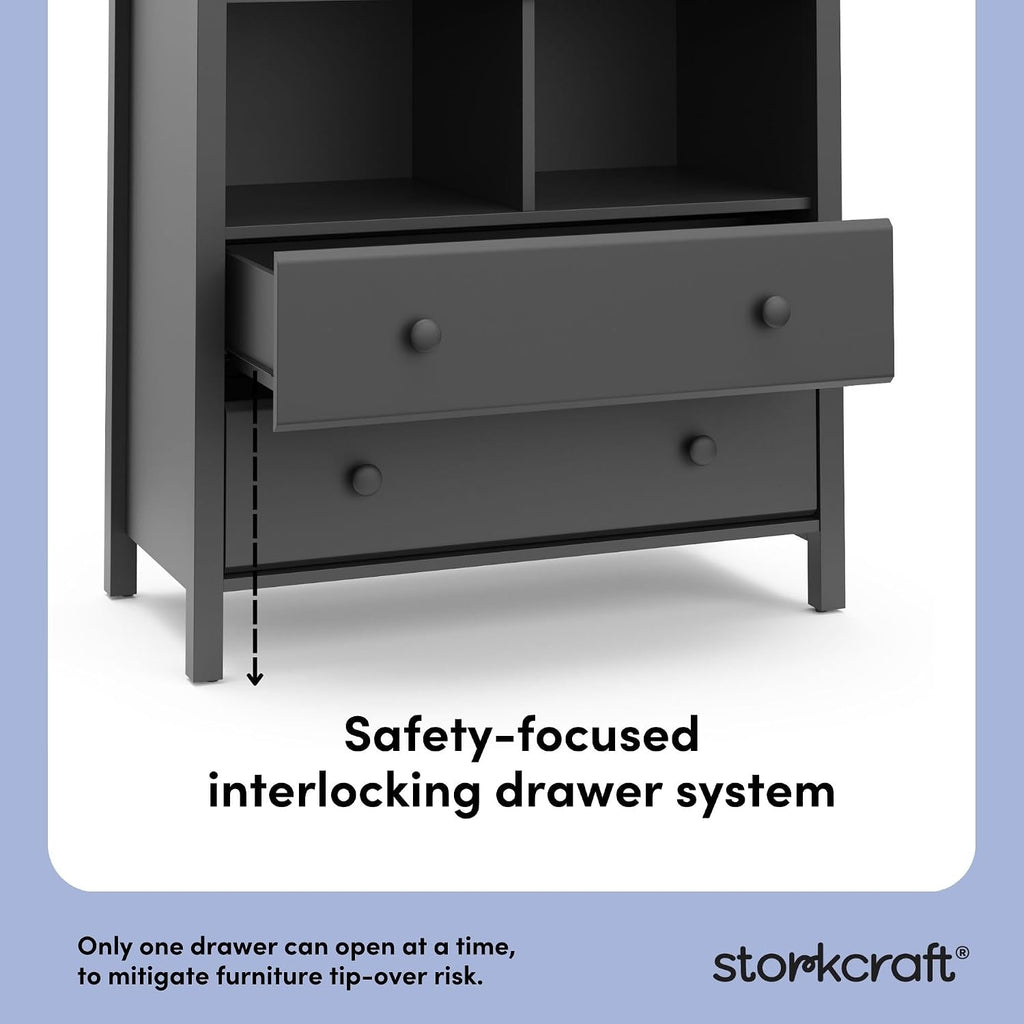 Storkcraft Alpine 2 Drawer Changing Table Chest, Gray | GREENGUARD Gold Certified, Dresser for Nursery, Changing Table with Drawers, Removable Changing Table Topper
