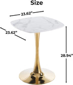 24 Inch Square White Marble-Look Tulip Dining Table for 2–4 with Gold Metal Base – Space Saving Small Apartment Kitchen Table, Pedestal Bistro Table for Breakfast Nook, Cafe, Studio Living (No Chairs)