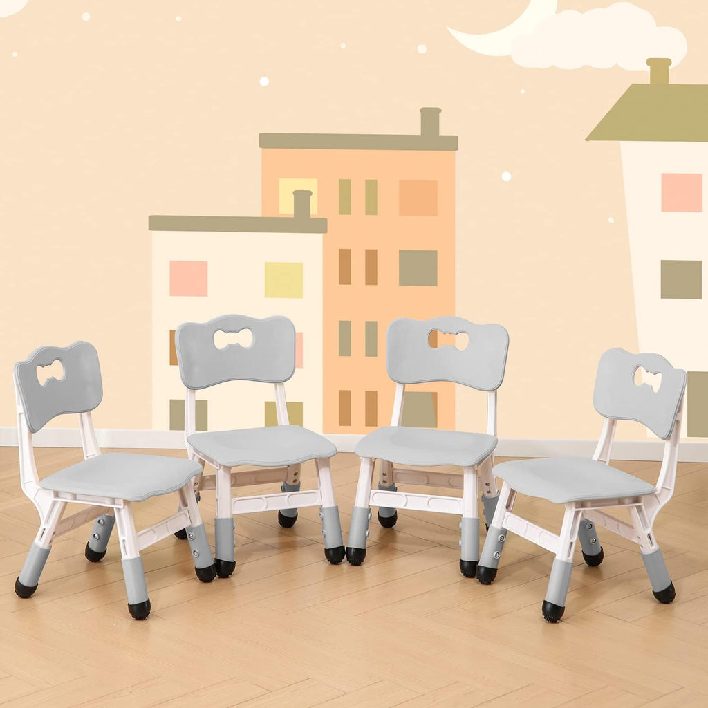 WHY TOYS 4 Piece Kids Chair Set 3 Levels Adjustable Stackable Kids Chairs Ideal for Playrooms, Schools, Daycares and Homes Washable and Easy to Clean Max Weight 220LB(Grey 4Piece Set)