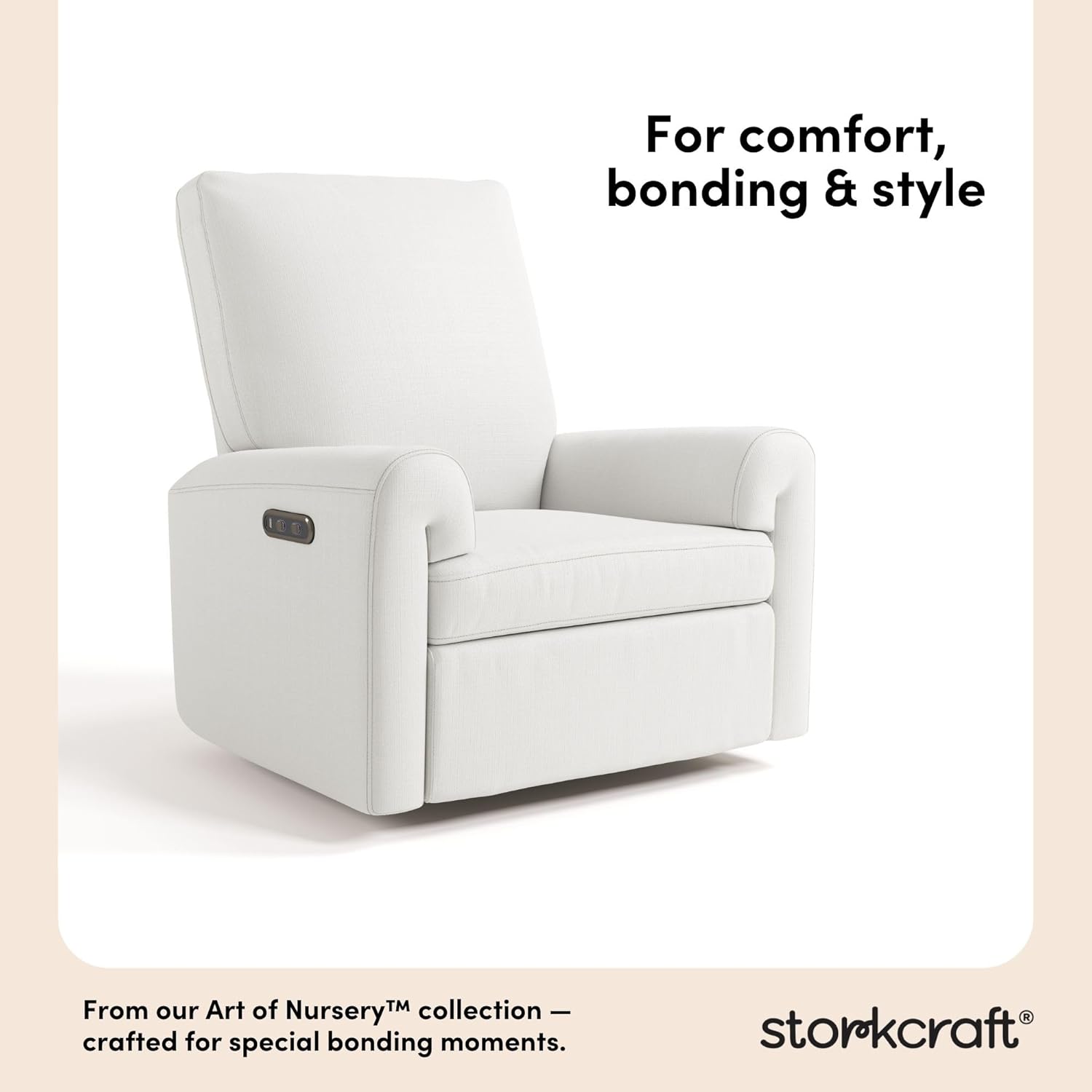 Storkcraft Sorrento Deluxe Power Recliner Swivel Glider – Premium Electronic Nursery Rocking Chair, Oeko-TEX 100 Certified, Includes Dual-USB Charging Port with USB-A & USB-C (Ivory Basketweave)
