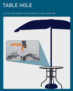 32in Outdoor Table Patio Dining Table Outdoor Dining Table with Umbrella Hole Round Tempered Glass for Yard Bistro Lawn Balcony
