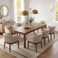 RIVOVA Mid-Century Modern Beige Dining Chairs Set of 8, Linen Upholstered Kitchen Dining Room Chairs with Natural Wood Legs, Curved Backrest Armchairs, Beige