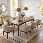 RIVOVA Mid-Century Modern Beige Dining Chairs Set of 8, Linen Upholstered Kitchen Dining Room Chairs with Natural Wood Legs, Curved Backrest Armchairs, Beige