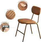 Mid Century Modern Dining Chairs Set of 2, Retro Chair with Faux Leather Upholstered Seat/Backrests & Vintage Distressing Metal Legs & Leg Protectors for Kitchen Dining Room (Brown,Assemble)