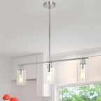 3 Lights Kitchen Island Lighting Brushed Nickel Pendant Light Fixtures with Glass Shade 31" Dining Room Chandeliers Adjustable Height Modern Linear Ceiling Hanging Light for Living Room, Foyer