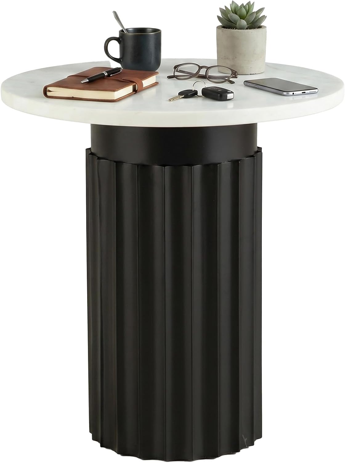 Signature Design by Ashley Wainstone Contemporary Accent Table wih Fluted Pedestal, White & Black
