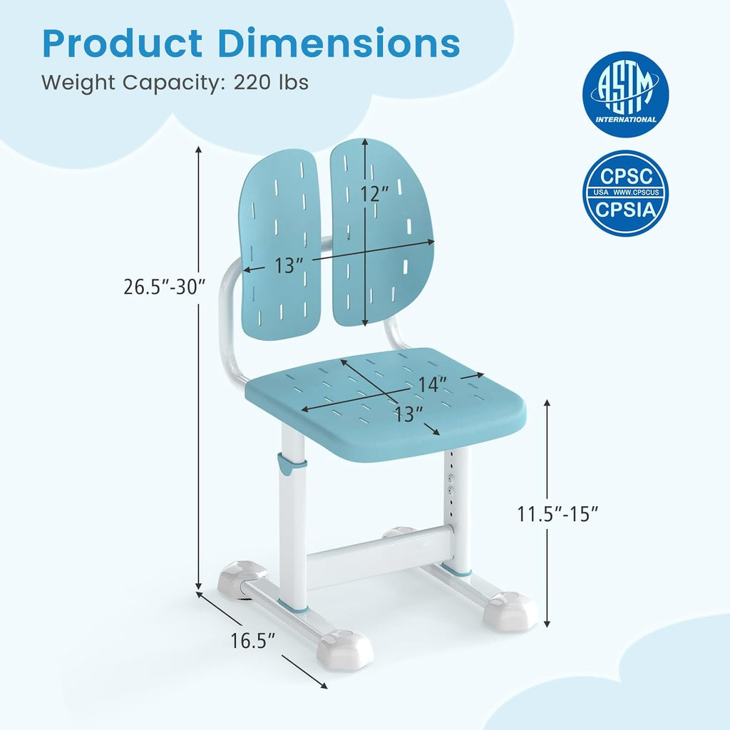 HONEY JOY Kids Desk Chair, Children Study Chair with Adjustable Height/Foot Pads, Adaptive Double Backrest, Kids Computer Chair for Teens Girls Boys, Home, School, Office (Blue)