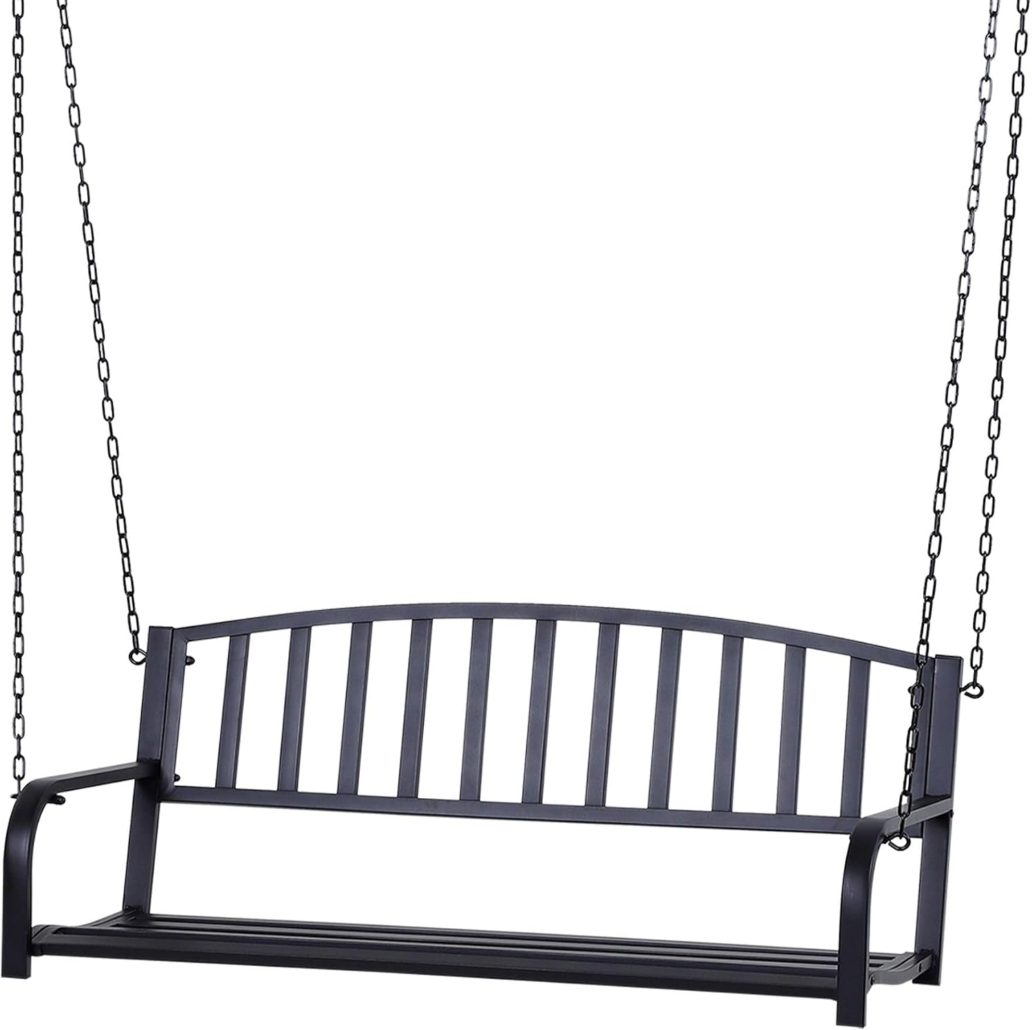 2-Person Powder-Coated Steel Swing Bench for Porch, Backyard, Deck with 528lb Capacity, Slatted Seat, Black