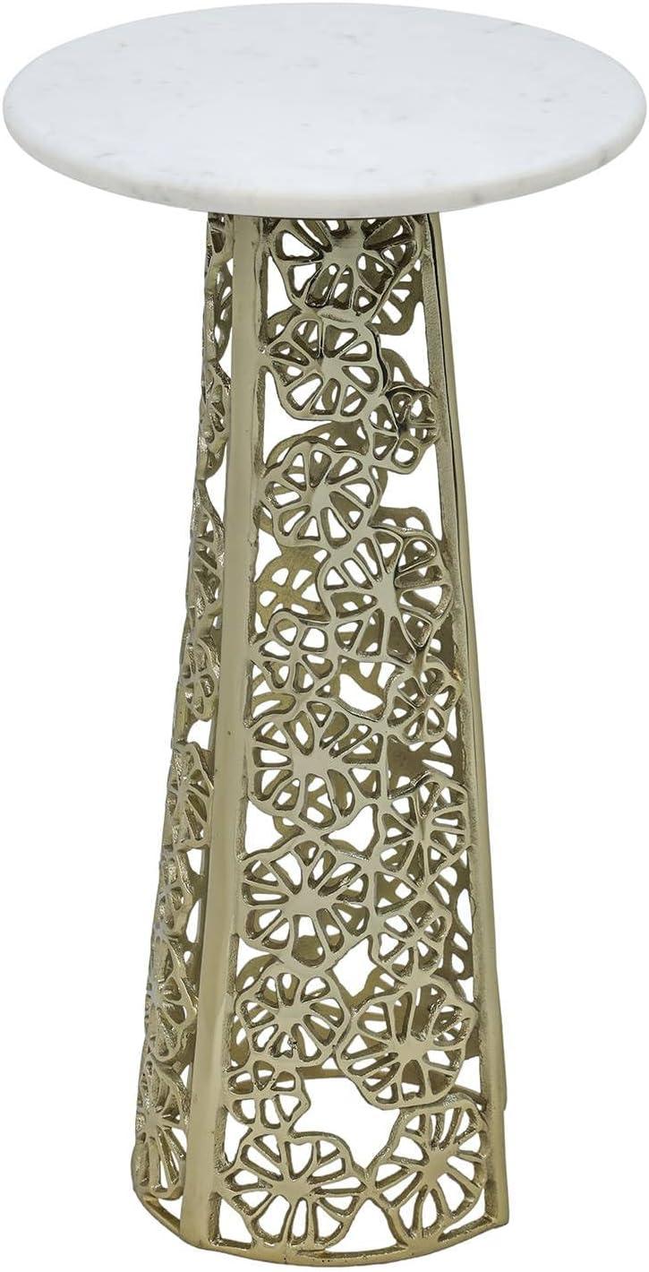 Gold Side Table with White Marble Top | Decorative Modern End Table | Aluminum Base | Accent Table for Living Room | 11x11x21.25