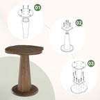 Solid Wood End Table, 20.87" Small Round Pedestal Side Table with Tree-Ring Patterns, Conical Base with Line Design for Living Room, Bedroom and Small Spaces