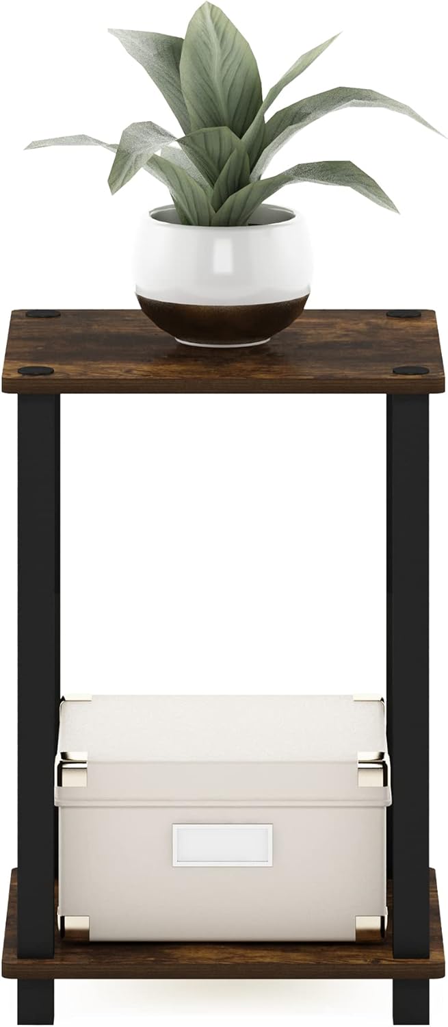 Furinno Simplistic Toolless Assembly Side Table, Rustic Brown 2-Tier End Table, Open Shelf Night Stand, Bedside Table for Living Room, Bedroom, Home Office, Amber Oak/Black