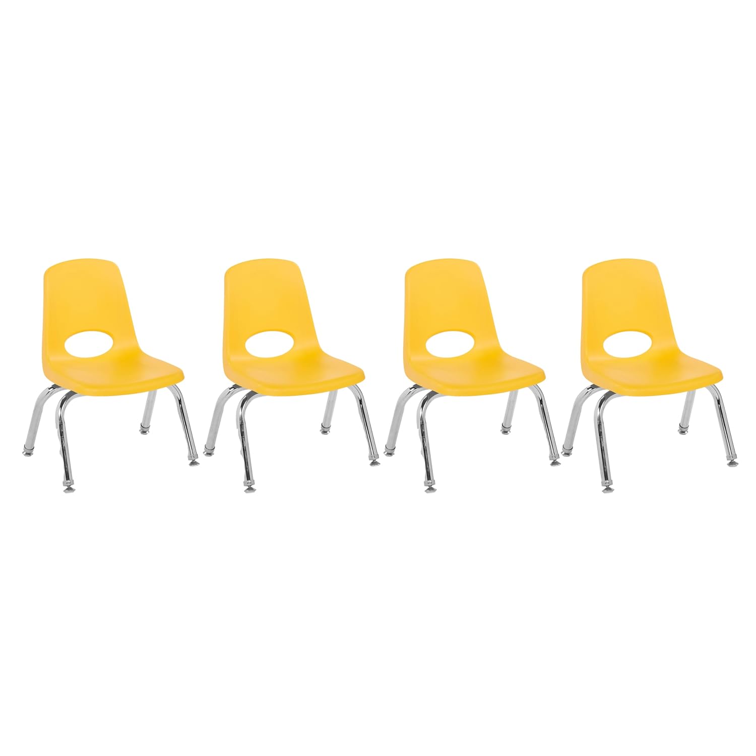 FDP 10" School Stack Chair, Stacking Student Seat with Chromed Steel Legs and Nylon Swivel Glides for in-Home Learning or Classroom - Yellow(4-Pack), 13227-YE