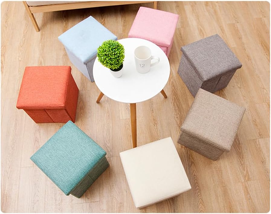 Small Storage Ottoman Foldable Cube Stool,Square Foot Rest Stool for Living Room Bedroom,Toy Box Storage Chest Collapsible Padded Seat Ottoman (Khaki,16x10x10inch)