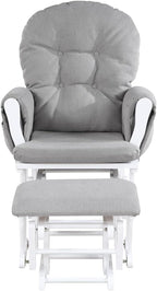 Mason Glider and Ottoman - White Wood, Oyster Fabric Comfort for Nursery or Living Space