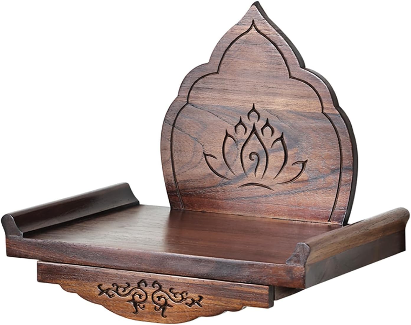 Wall Mounted Shrine Buddhist Altar, Personal Shrine Stand with Retractable Pull Plate, Wood Prayer Meditation Table for Living Room, Bedroom, Office
