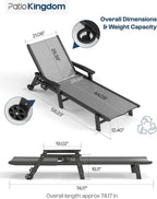 HDPE 5 Positions Chaise Lounge Outdoor Set of 2 with Wheels, Grey Textilene Fabric Pool Lounge Chairs for Patio, Deck, Beach (Grey Frame)