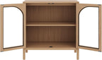 Nathan James Mason Modern Farmhouse TV Stand, Free Standing Accent Sideboard Buffet, Cabinet with Glass Doors and Adjustable Shelf, Clear Glass/Raw Oak Set of 2