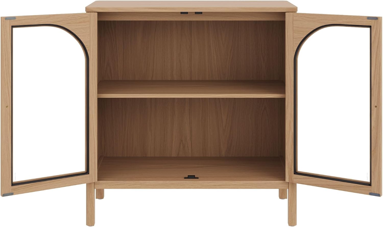 Nathan James Mason Modern Farmhouse TV Stand, Free Standing Accent Sideboard Buffet, Cabinet with Glass Doors and Adjustable Shelf, Clear Glass/Raw Oak Set of 2